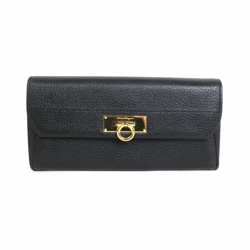 Salvatore Ferragamo long wallet Gancini leather Black